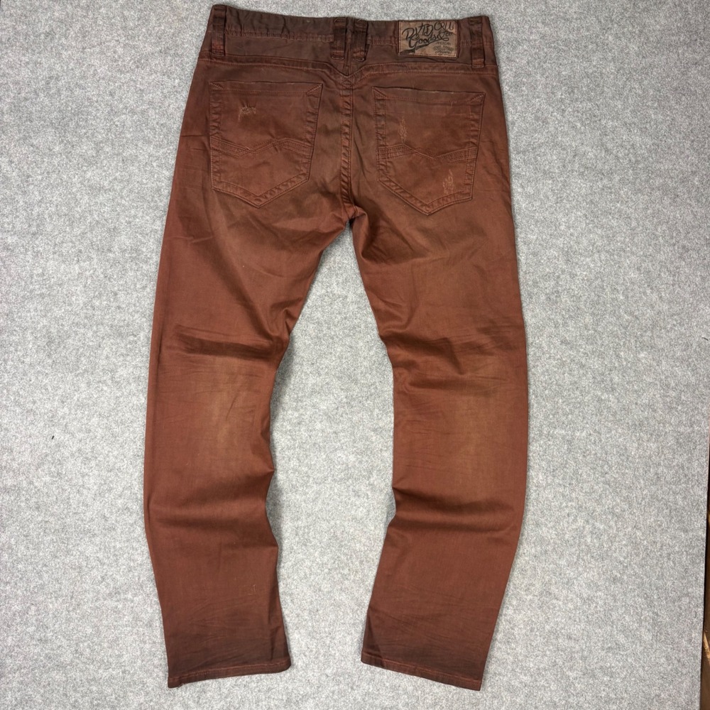 Rivet De Cru Andrew Relaxed Straight Distressed Rust Brown Waxed Jeans Men 34x34